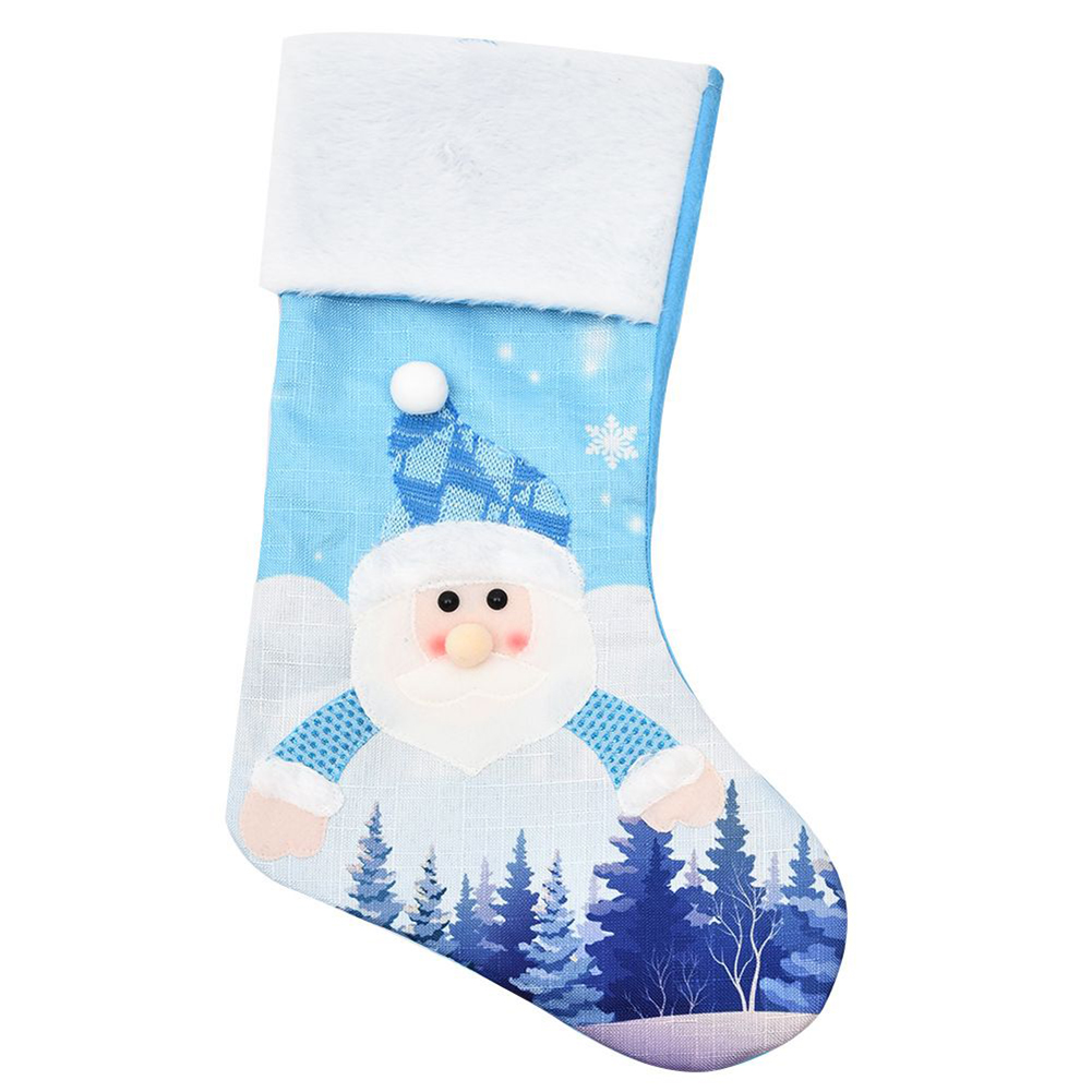 Christmas Stocking Hanging - جورب عيد الميلاد الأزرق الكبير المحبوك