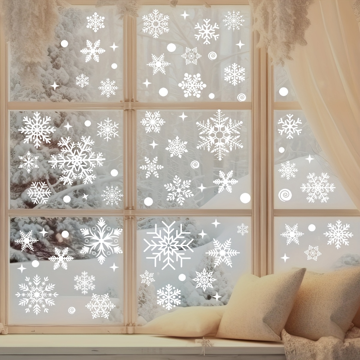 Snowflake Window Decal - 4 أوراق ملصقات نوافذ لعيد الميلاد