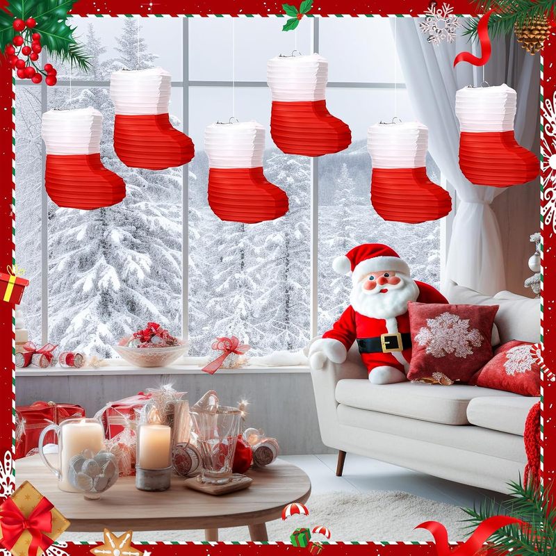 Christmas Stocking Hanging - 1 قطعة فوانيس ورقية لعيد الميلاد،