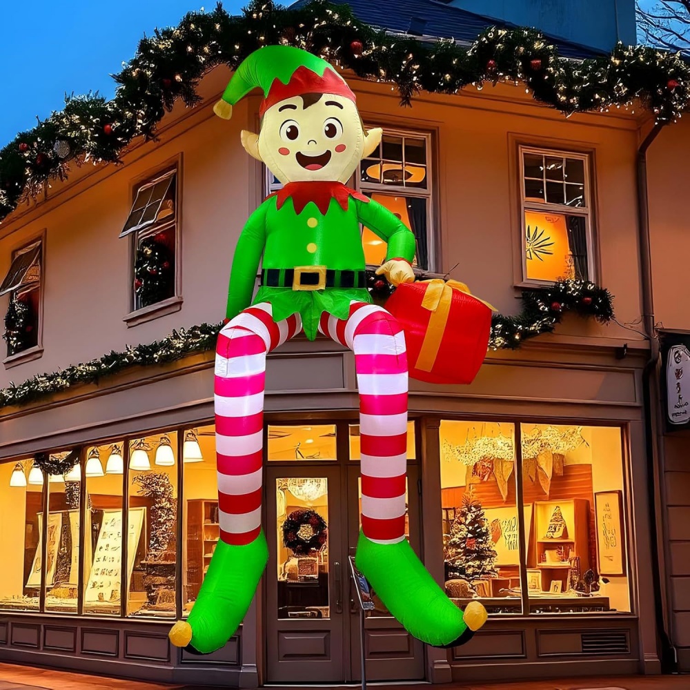 Christmas Lights Outdoor - 8FT عيد الميلاد المطاطية يجلس قزم