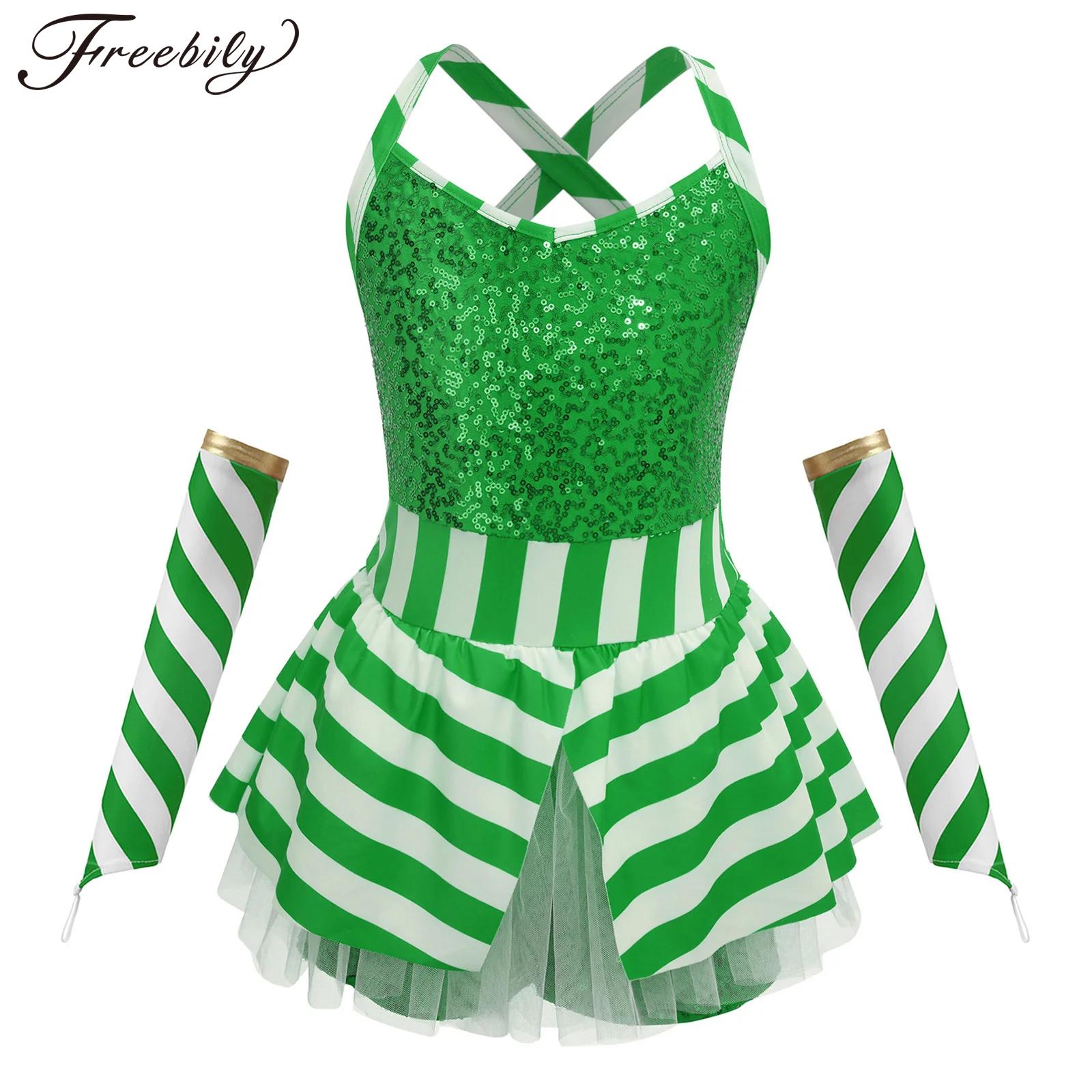 Elf Costume Christmas - الفتيات عيد الميلاد قصب الحلوى مخطط
